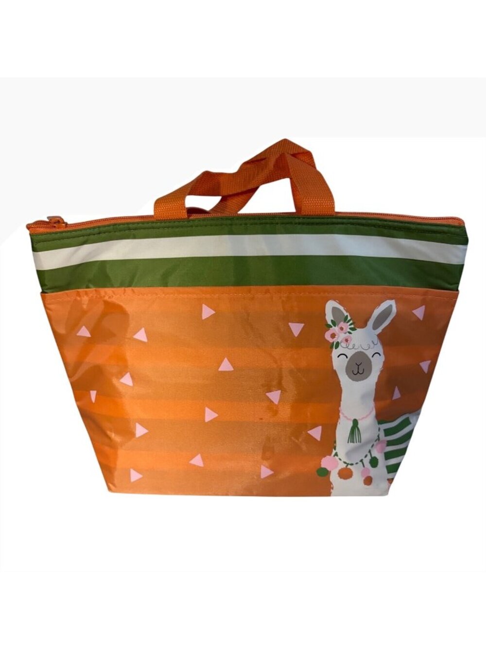 Thirty-One Thermal Tote Bag Llama Print Green Insulated Interior Zip Close NWOT